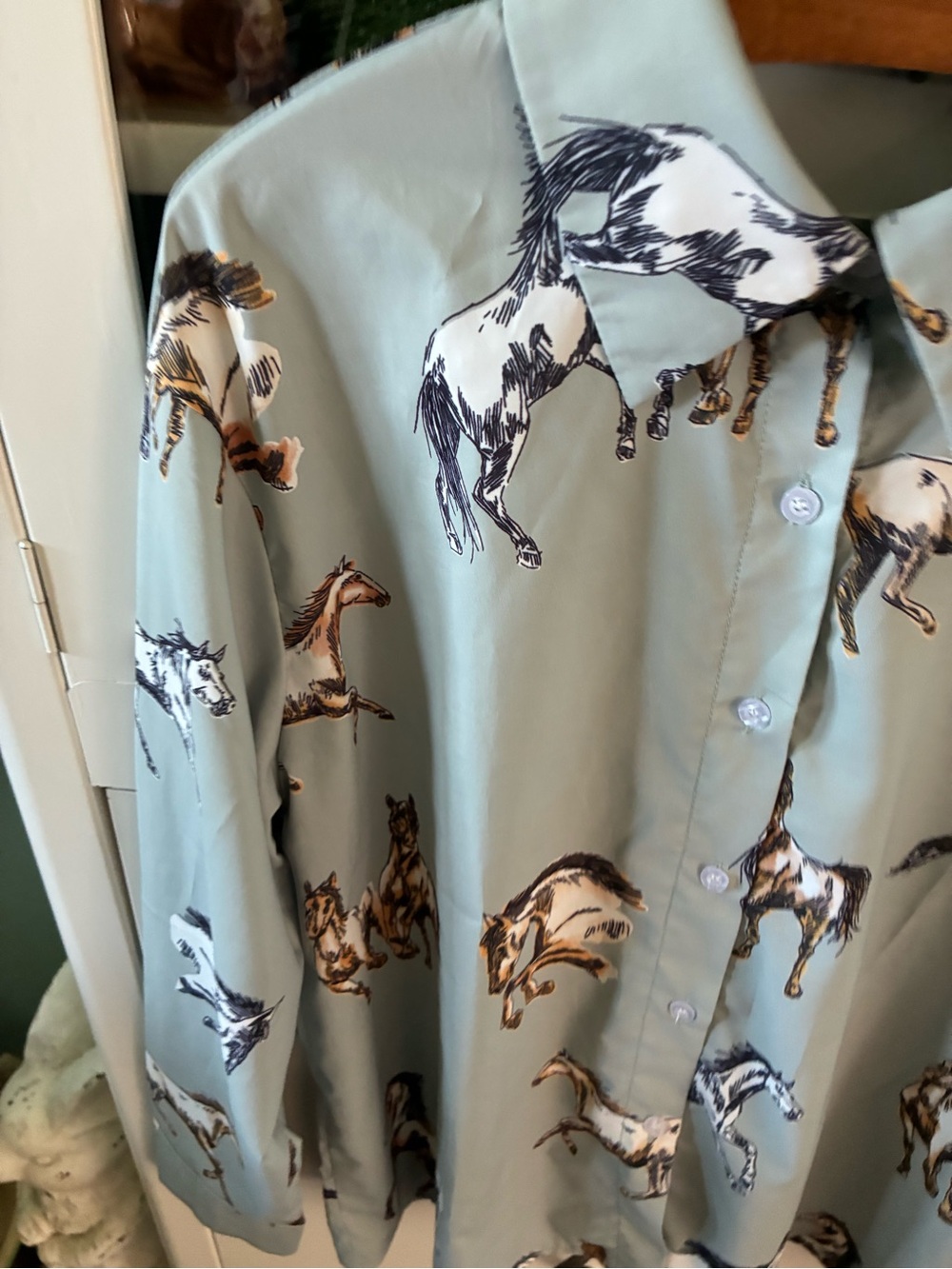 Mazik sz M Light Blue Horse-Print Button-Down Shirt - Picture 2 of 7